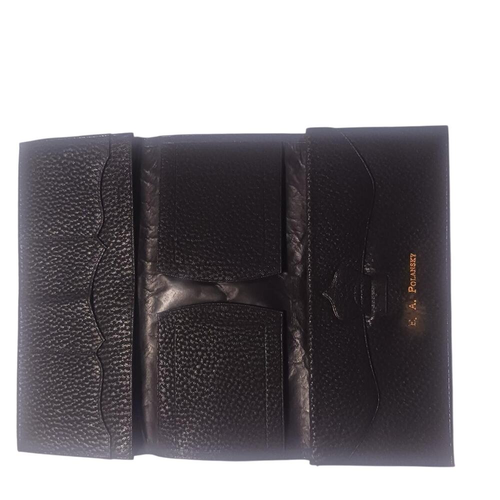 Antique full grain leather billfold men's wallet 3-fold vintage early 1900s